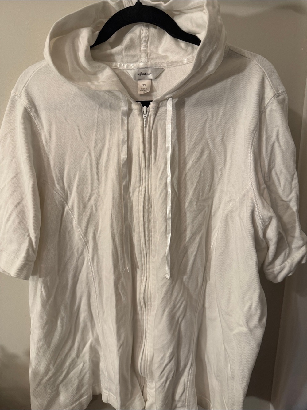 CJ Banks White Short Sleeve Zip-Up Hoodie Size 2X